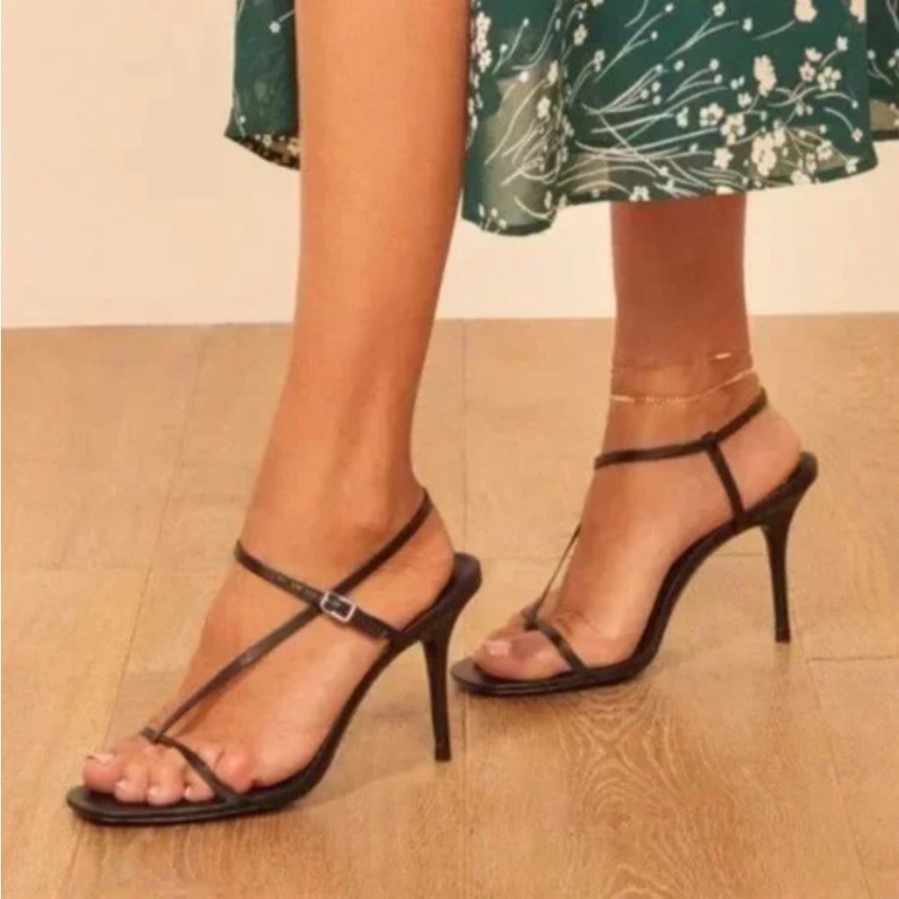 NWT Reformation Ivy Heel Sandal Shoes Black I Size 9